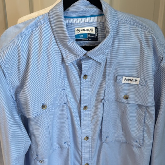 Magellan Outdoors - Blue Gingham Long Sleeve Button Down Shirt - Size: XL - Picture 2 of 6